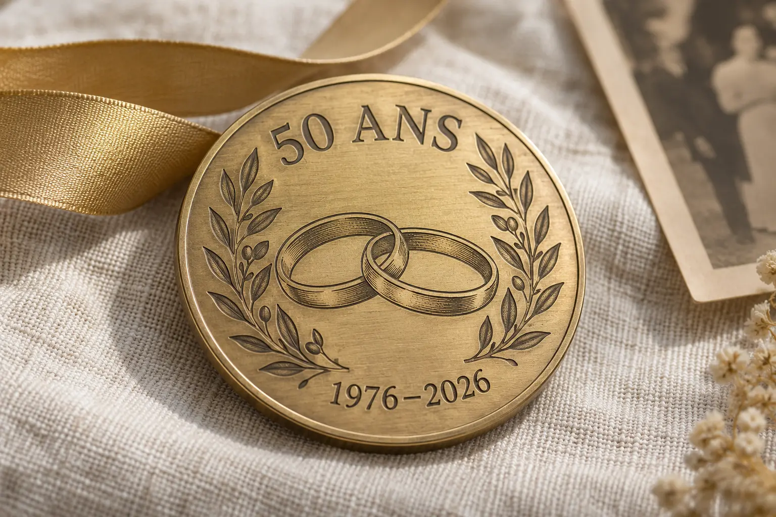 Médaille en laiton gravée pour des noces d'or