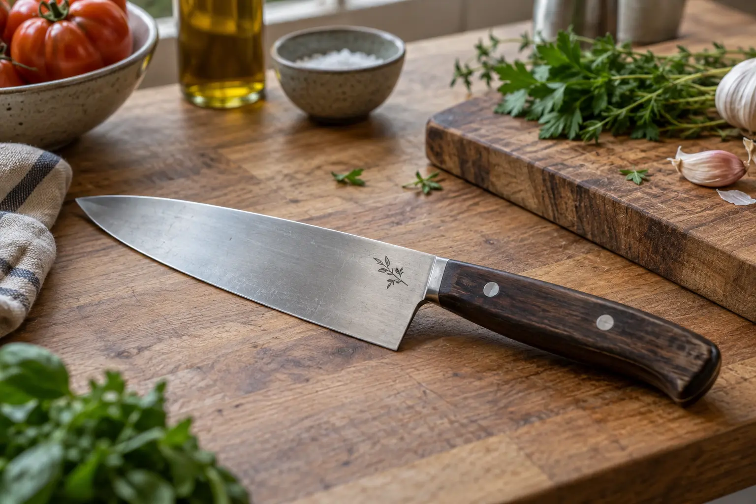 Couteau de chef personnalisé par une gravure végétale