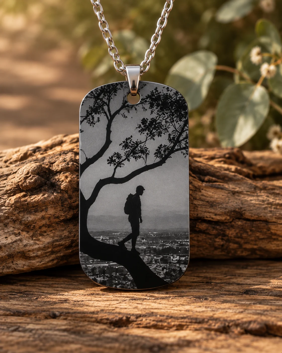 Pendentif de type plaque militaire en aluminium anodisé personnalisé avec une photo souvenir