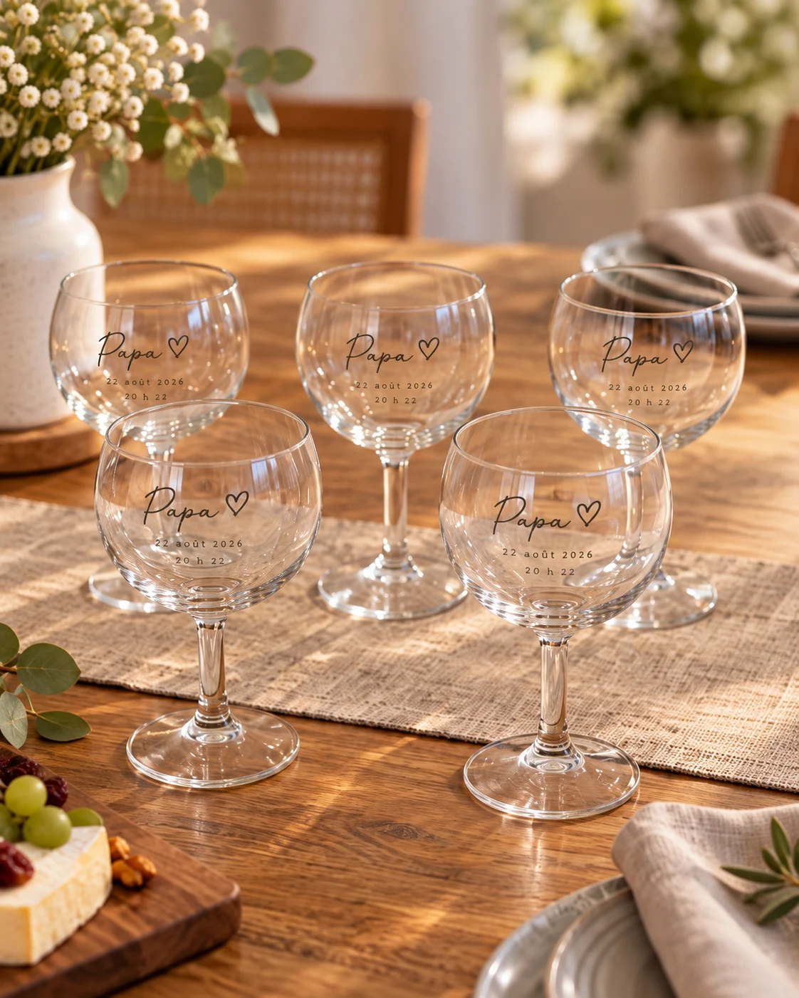 Verres gravés avec une date souvenir et des inscriptions au rendu noir